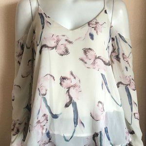 ASTR Watercolor Floral Cold-Shoulder Spaghetti Strap Top